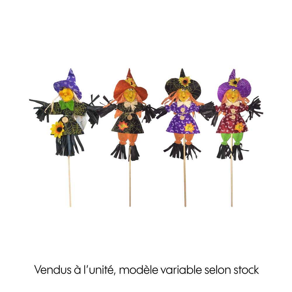 Épouvantail Halloween sur pic, plusieurs coloris disponibles - H.46cm