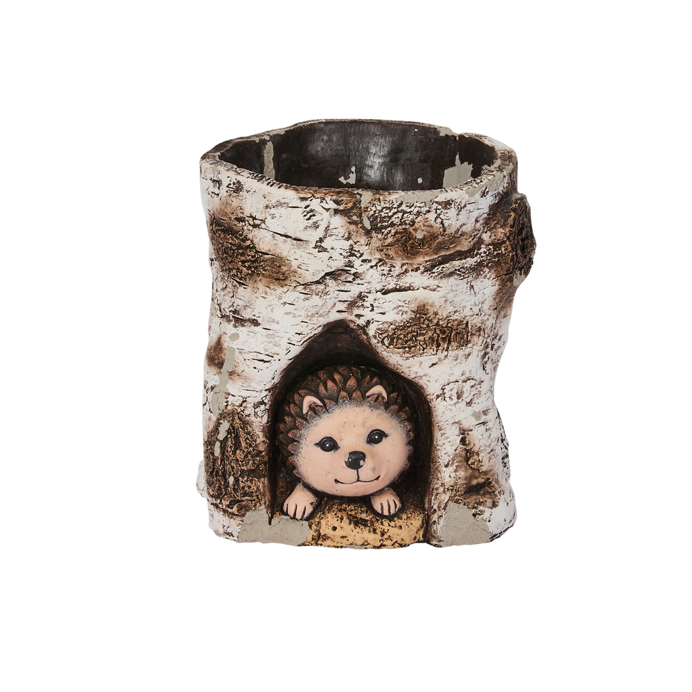 Jardinière fantaisie : souche hérisson - H.18,5cm