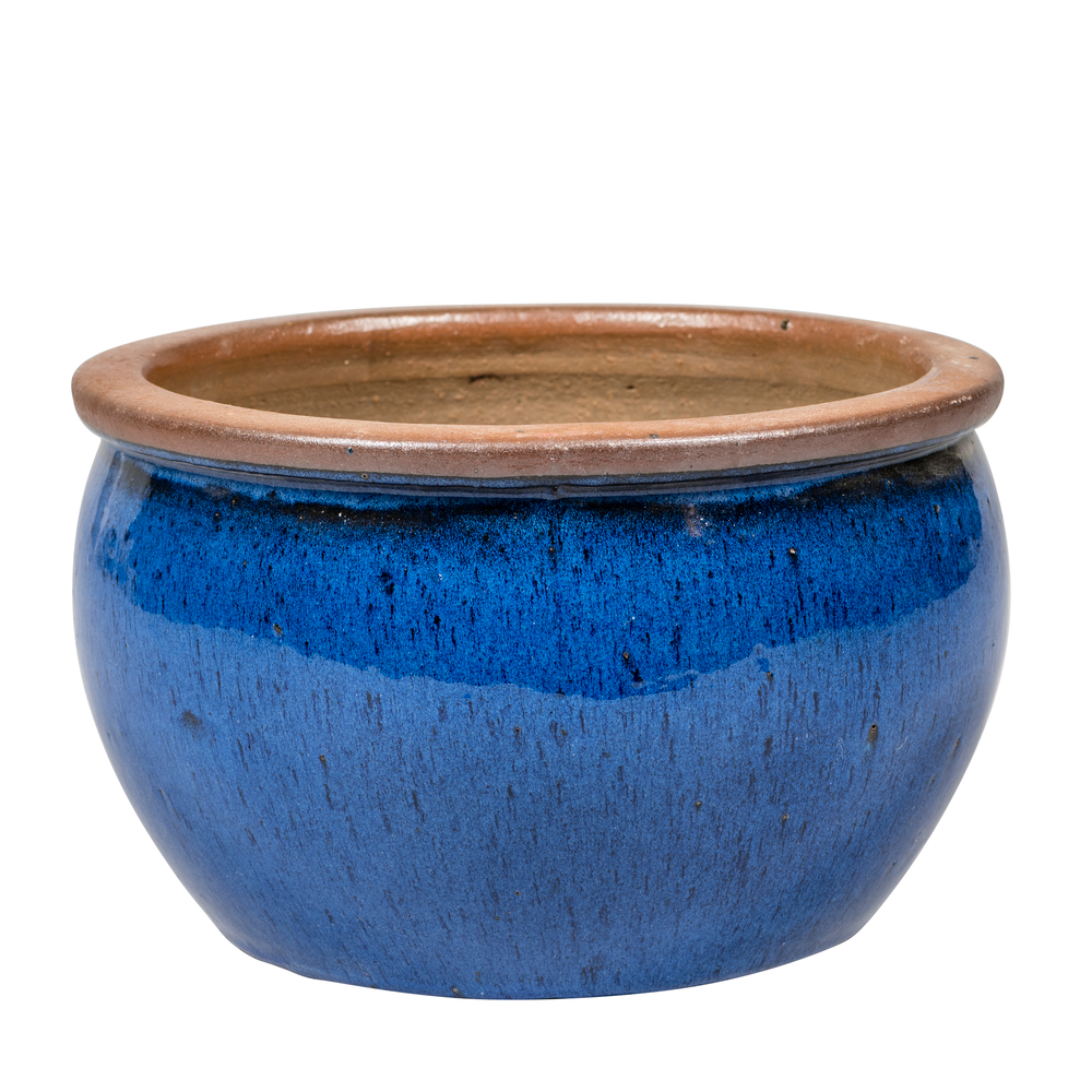 Pot de fleurs Bonn en grès émaillé, coloris bleu - D.23,5xH.14,5cm