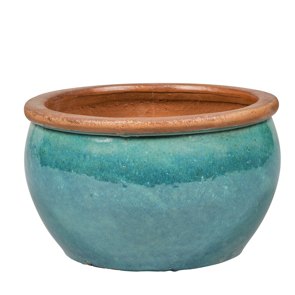 Pot de fleurs Bonn, grès émaillé, coloris vert glace - D.23,5xH.14,5cm