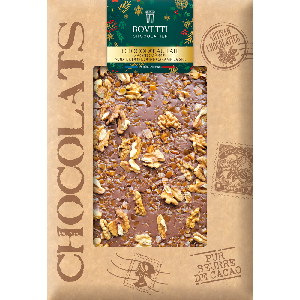Tablette chocolat au lait, noix du Périgord, caramel et sel 300g
