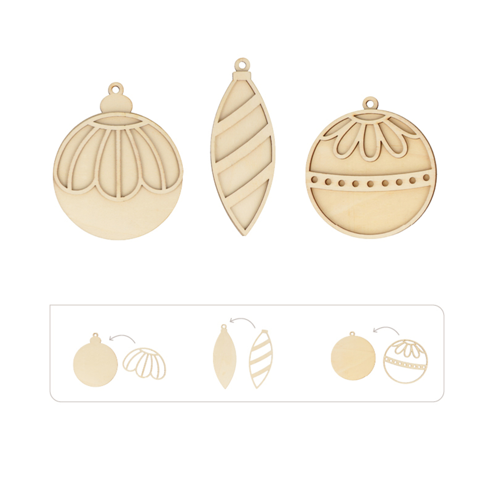 Supports en bois à décorer : 3 boules de Noël - l.8xH.10cm