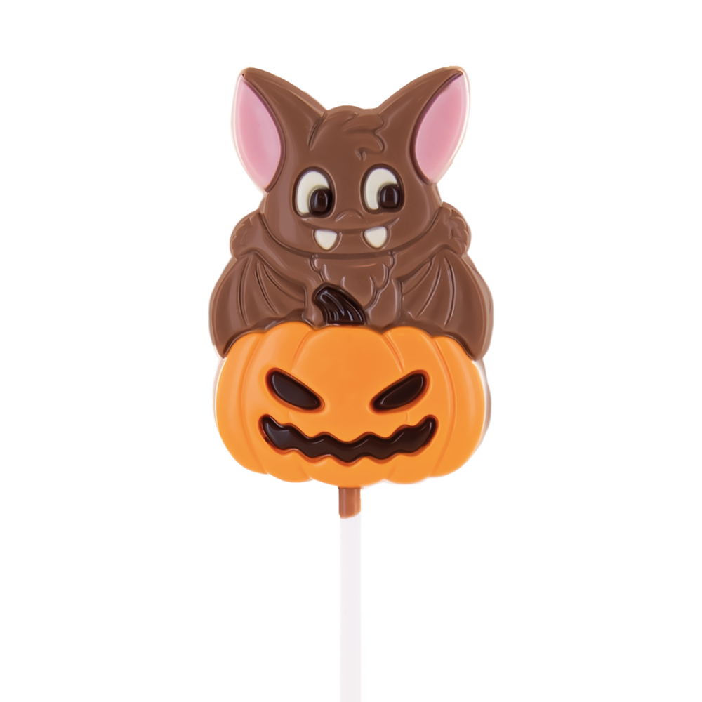 Sucette en chocolat au lait, citrouille et chauve-souris - 25g
