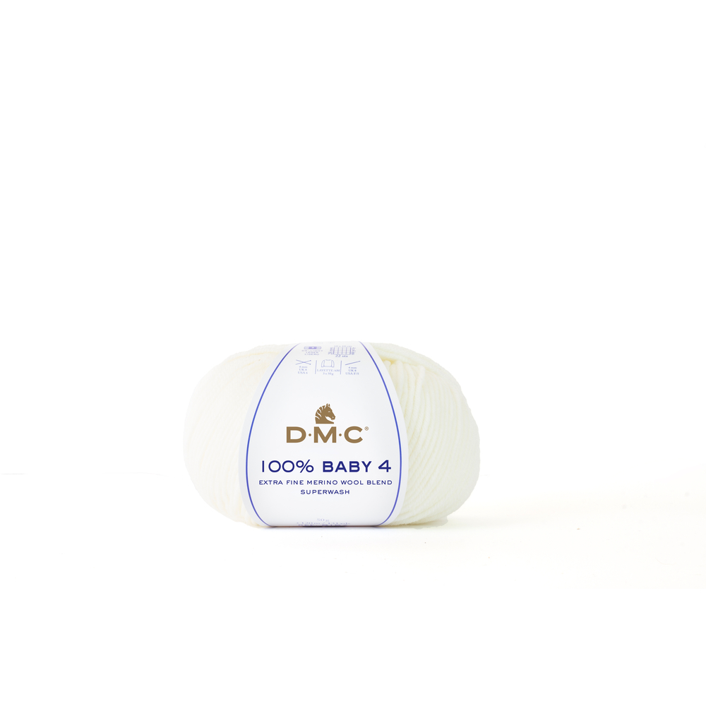 Pelote 100% Baby 4 en laine/polyamide, coloris blanc 100 - 50g
