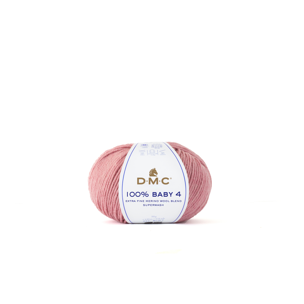 Pelote 100% Baby 4 en laine/polyamide, coloris rose 105 - 50g