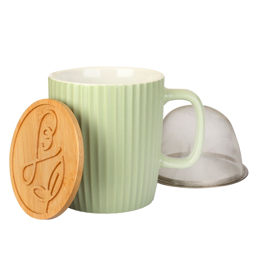 Mug à thé en céramique avec filtre en inox, coloris vert - 40cl