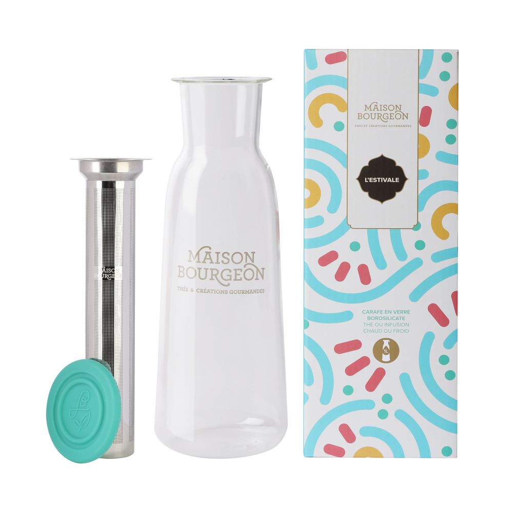 Carafe en verre pour thé/infusion 'l'Estivale', filtre en inox - 1L