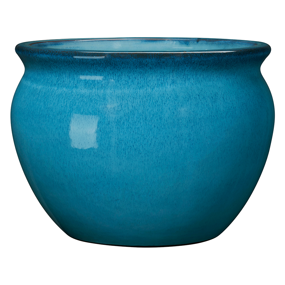 Pot Méditerranée en terre cuite émaillée, coloris azur - D.17xH.13,5cm
