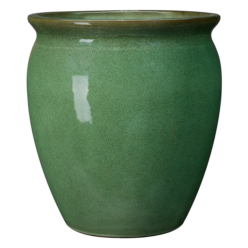 Jarre Méditerranée, terre cuite émaillée olive - D.25,5xH.28,5cm