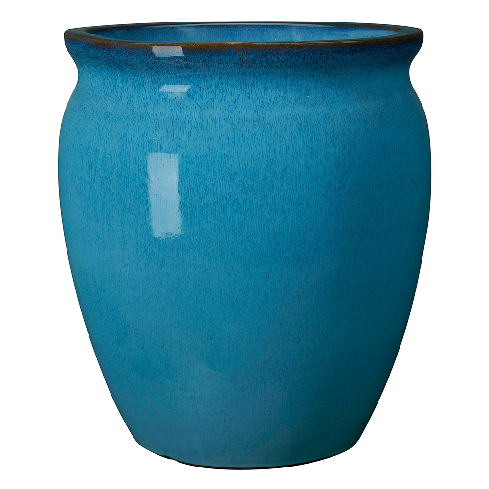 Jarre Méditerranée, terre cuite émaillée, coloris bleu - D.34xH.38cm