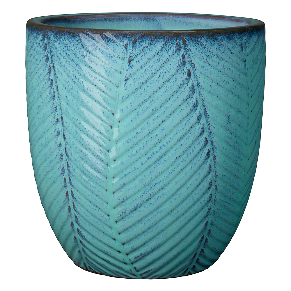 Pot Tropic en terre cuite émaillée, coloris bleu - D.26xH.26,5cm