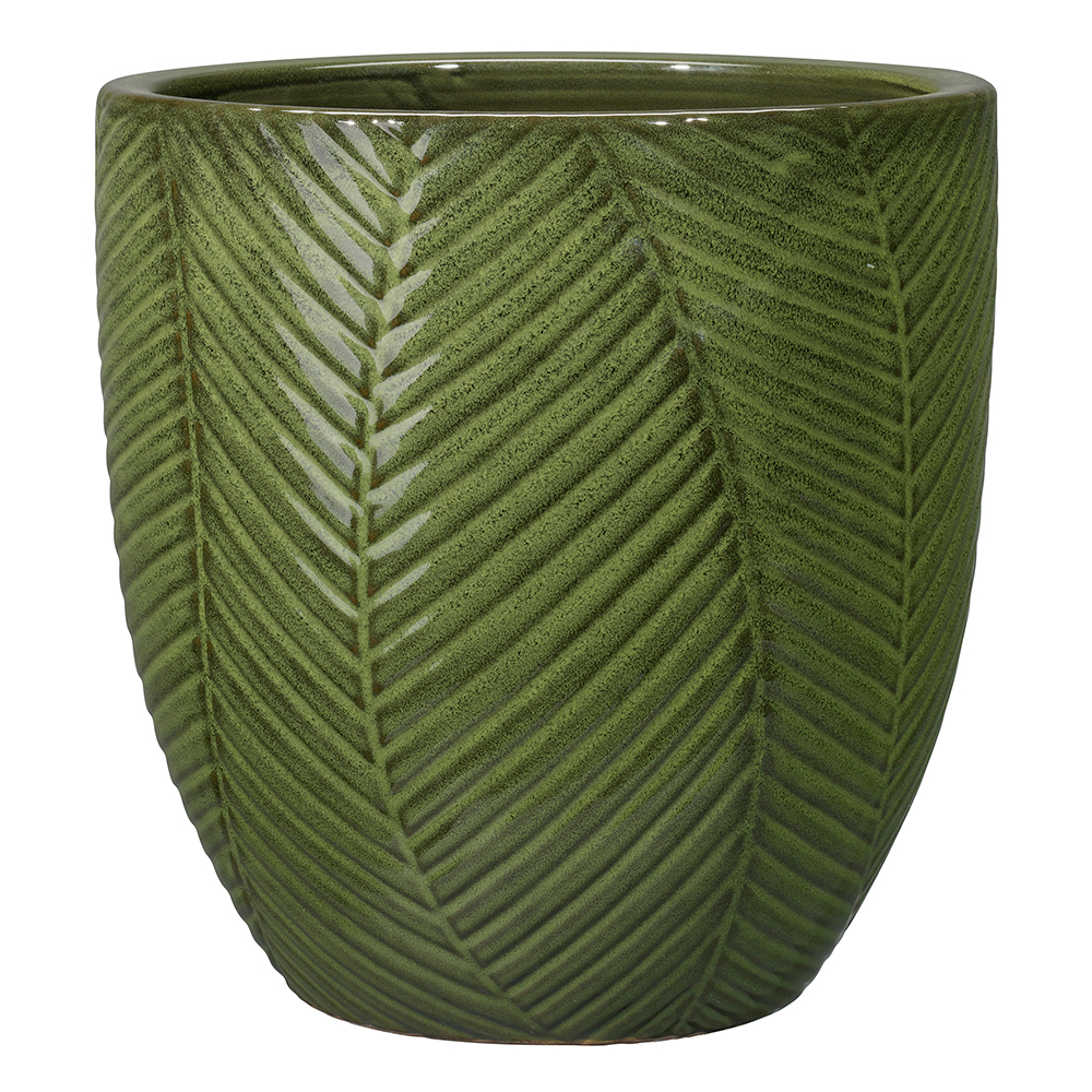Pot Tropic en terre cuite émaillée, coloris vert - D.26xH.26,5cm