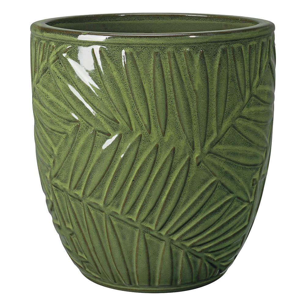 Vase Tropic en terre cuite émaillée, coloris vert - D.21xH.20cm