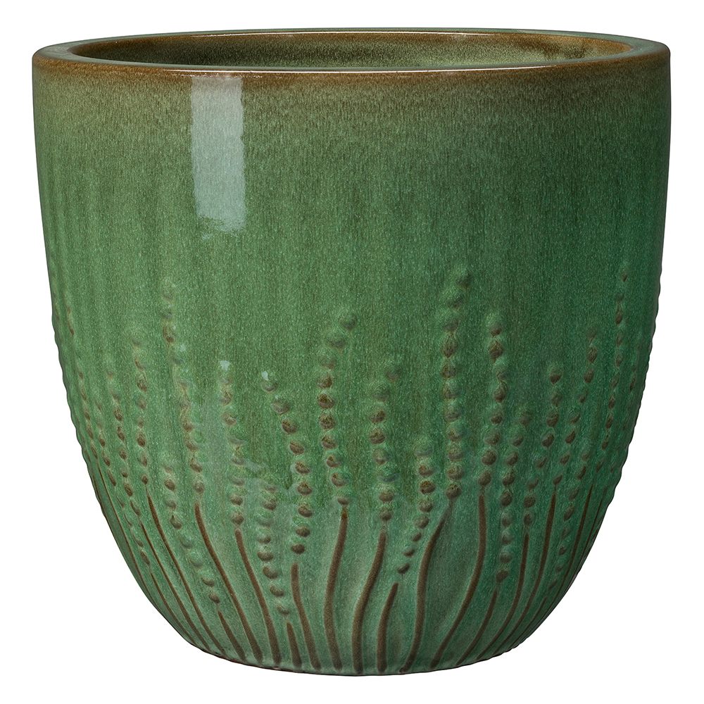 Pot Brocéliande en terre cuite émaillée, coloris vert - D.33xH.31cm