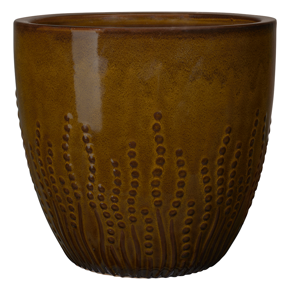 Pot Brocéliande en terre cuite émaillée, coloris brun - D.27xH.25cm