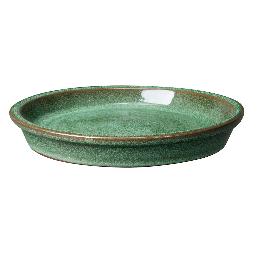 Soucoupe Brocéliande en terre cuite émaillée, coloris vert - D.23cm