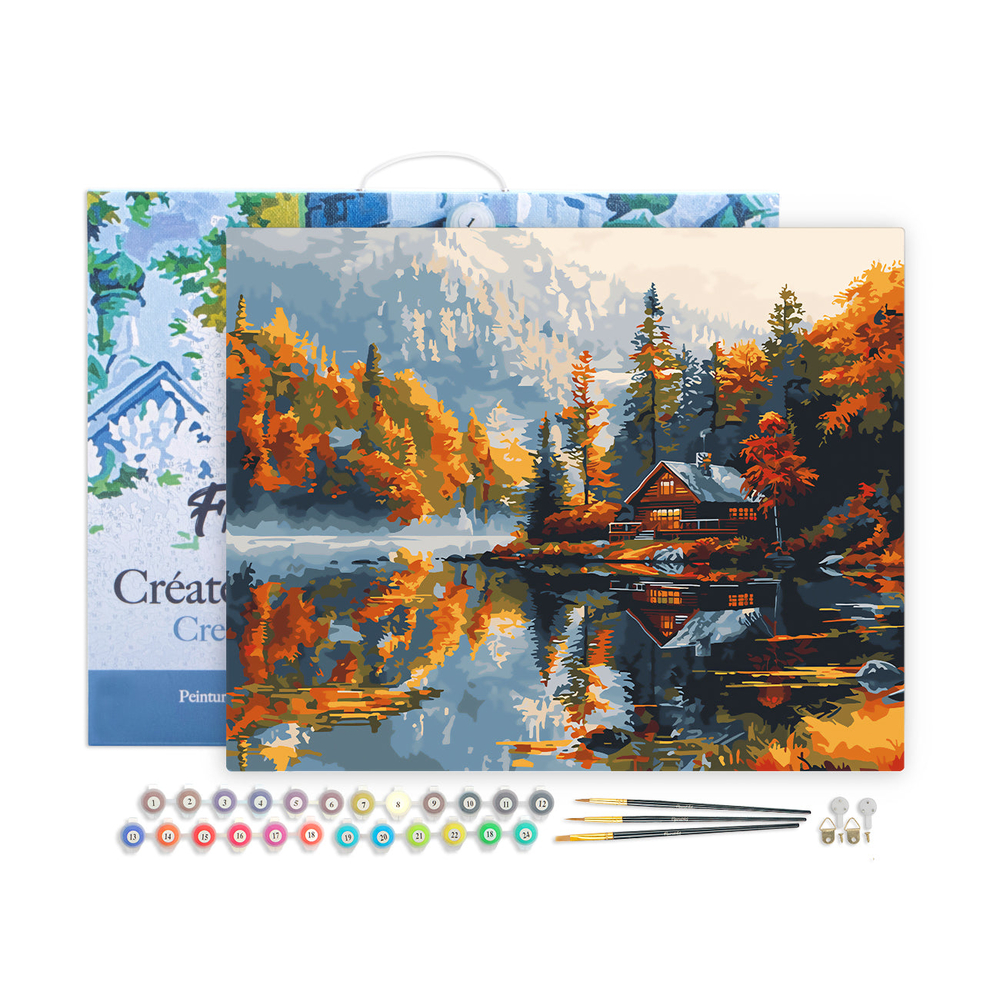 Kit de peinture par numéro 'Cabane au bord du lac' - L.40xl.50cm