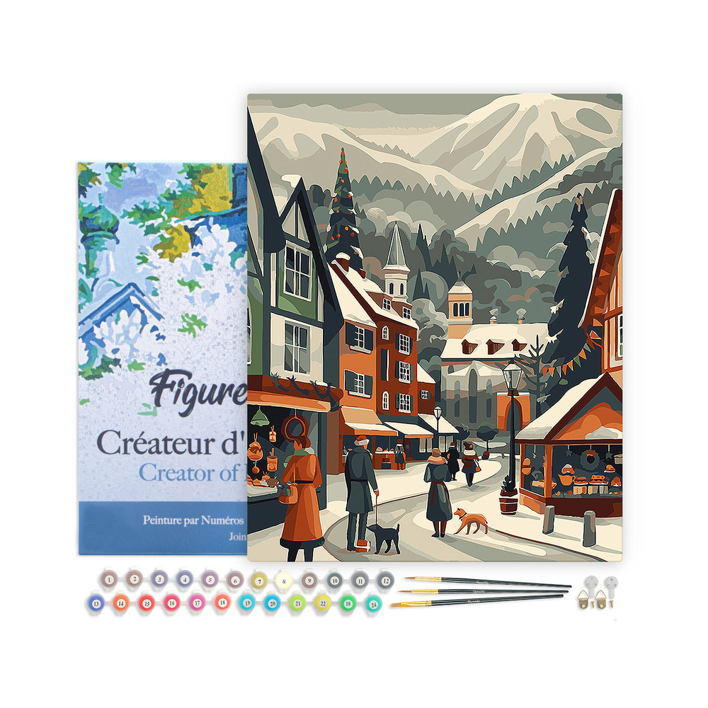 Peinture par numéro 'Marché de Noël dans la vallée' - L.50xl.40cm