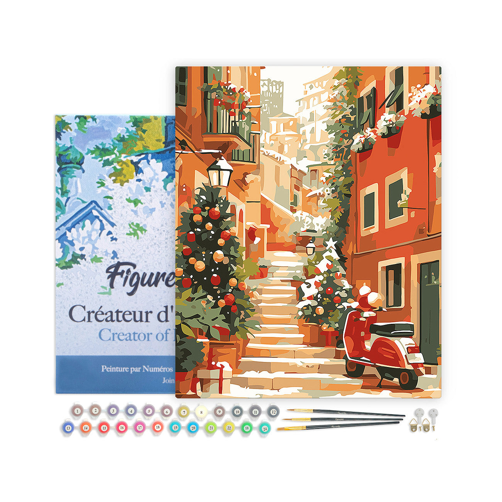 Kit de peinture par numéro de Noël 'Escalier enneigé' - L.50xl.40cm