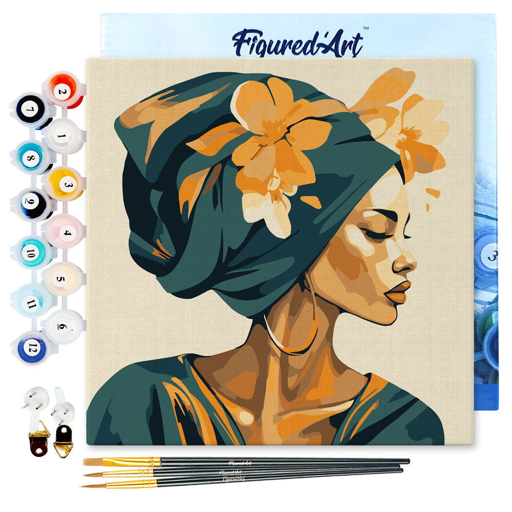 Mini kit de peinture par numéro 'Femme au turban floral' - L.20xl.20cm