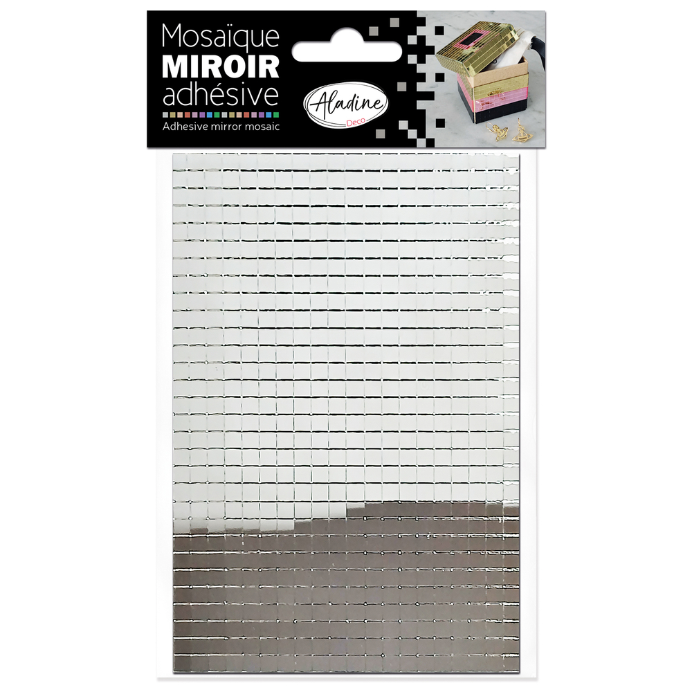 Planches mosaïque adhésive, effet miroir, coloris argent - x2