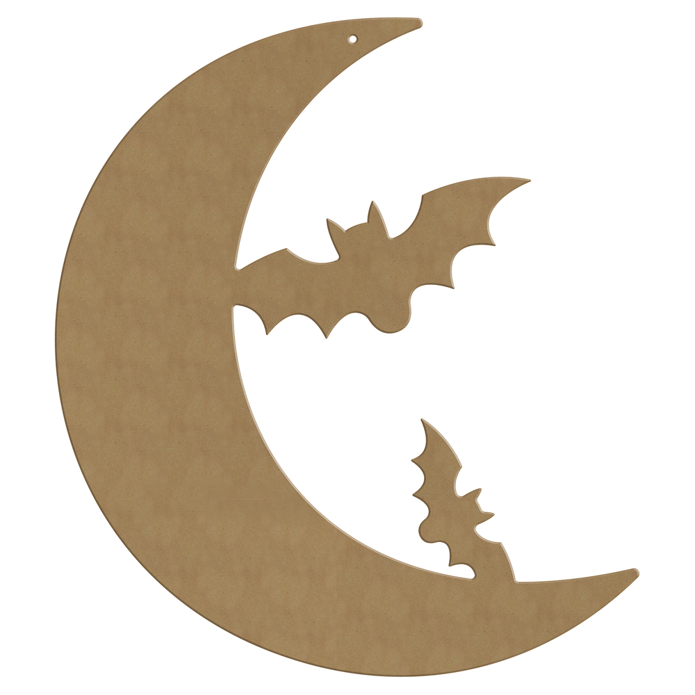 Support à décorer : grande lune et chauve-souris, coloris naturel