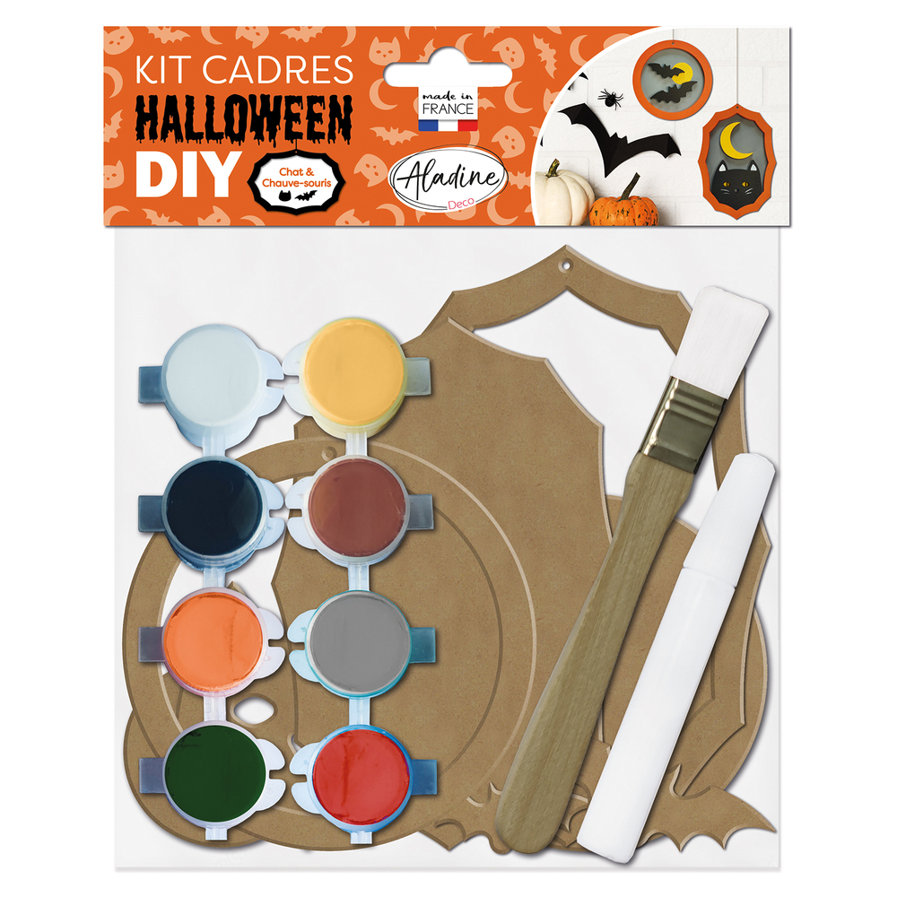 Kit support à décorer DIY : duo cadres chat/nuit - 11 pièces