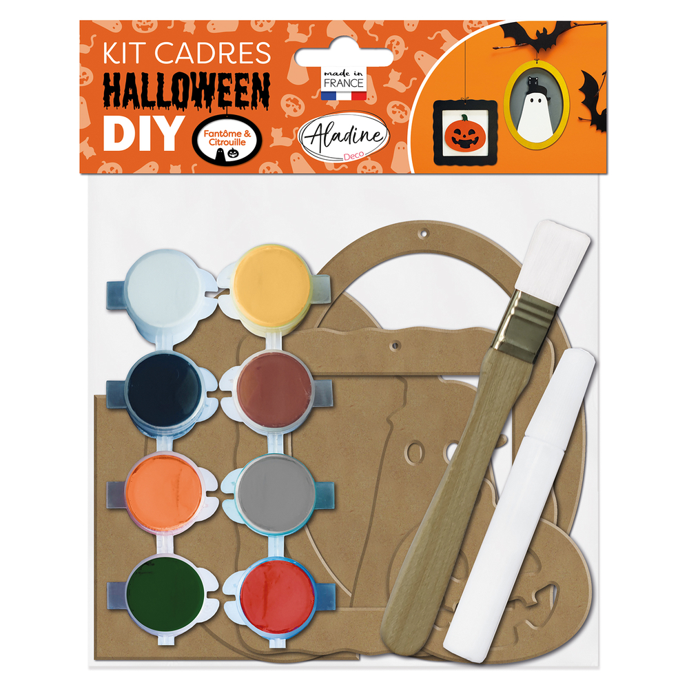 Kit support à décorer DIY : duo cadre fantôme/citrouille - 9 pièces