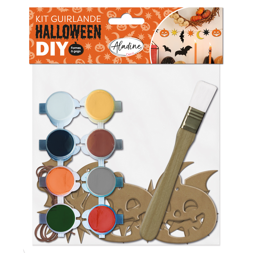 Kit support à décorer DIY : guirlande Halloween - 14 pièces