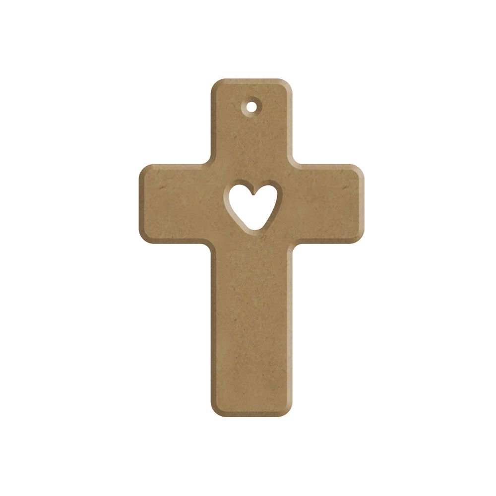 Support à décorer : croix cœur en bois, coloris naturel - L.7xl.4cm