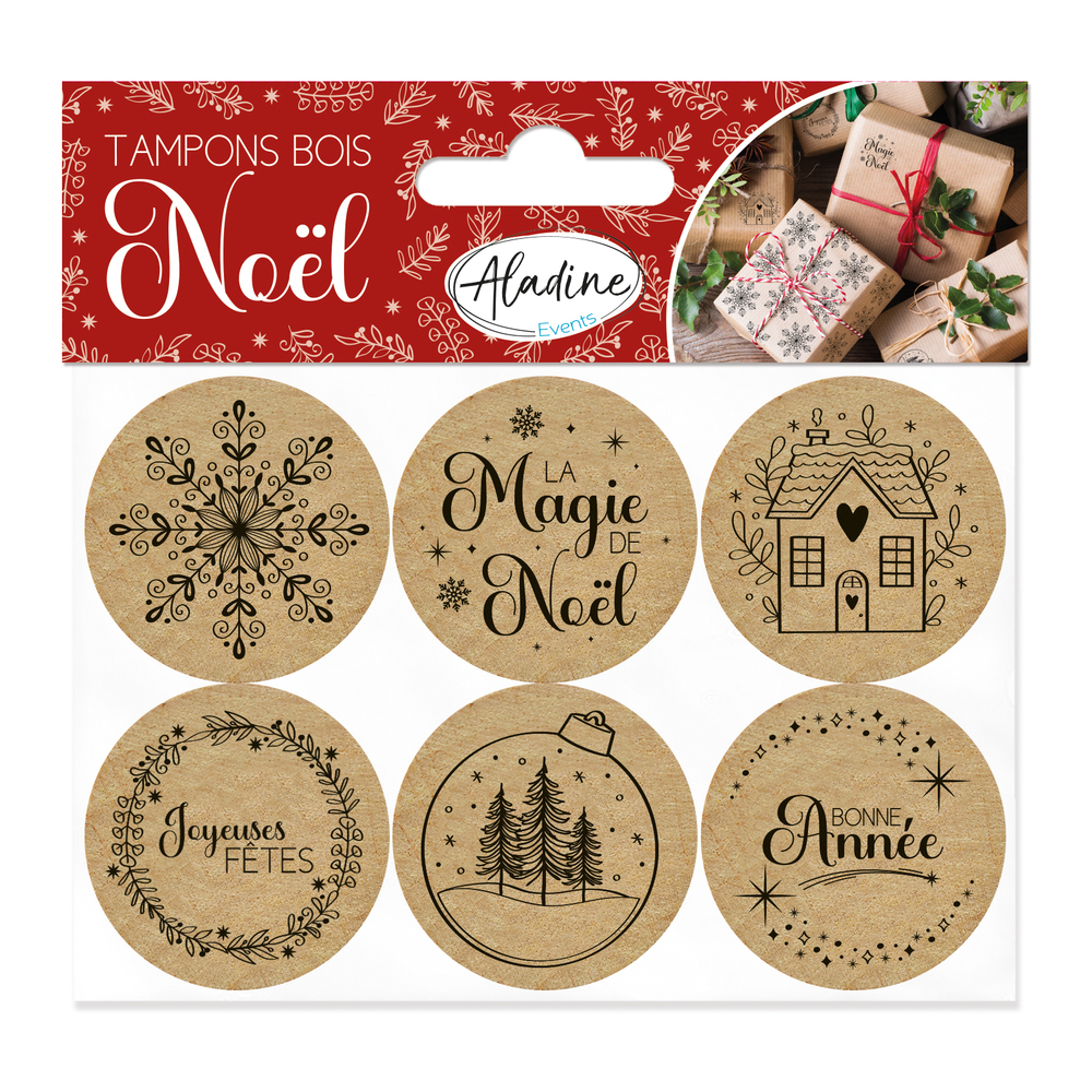 Lot de 6 tampons en bois 'Magie de Noël'