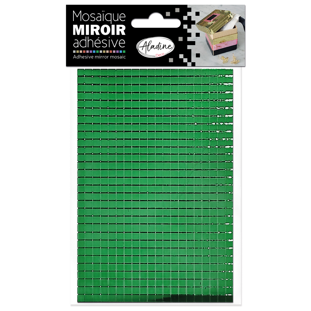 Planche mosaïque adhésive, effet miroir, coloris vert