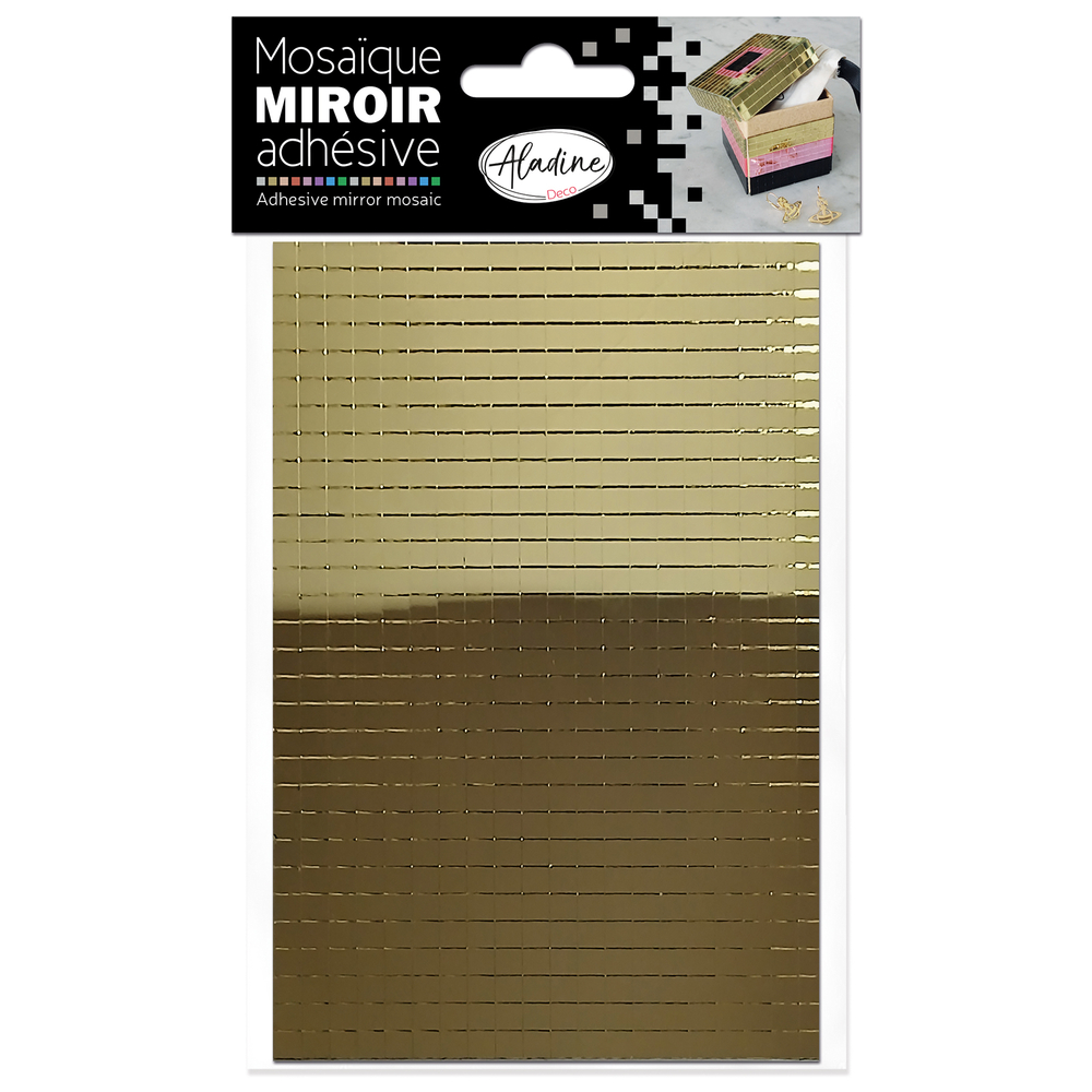 Planches mosaïque adhésive, effet miroir, coloris or - x2