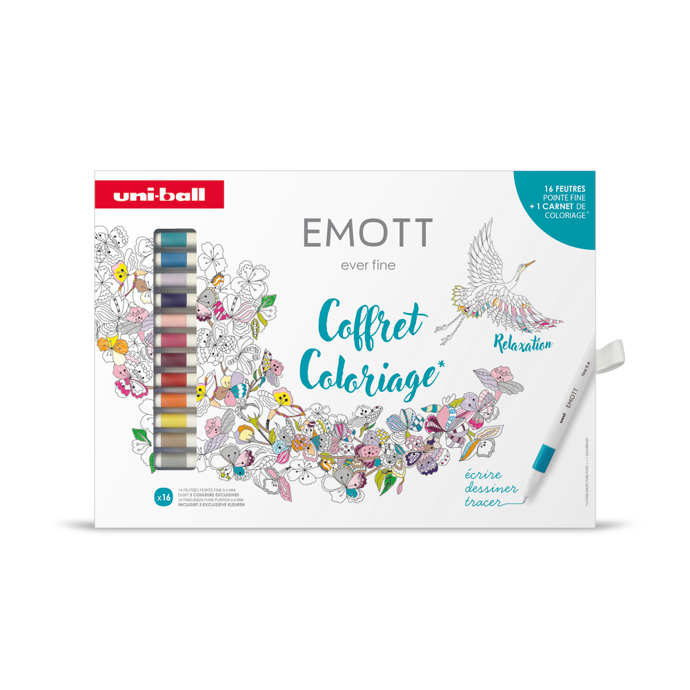 Coffret de 16 feutres Emott et un carnet de coloriage, coloris mixte