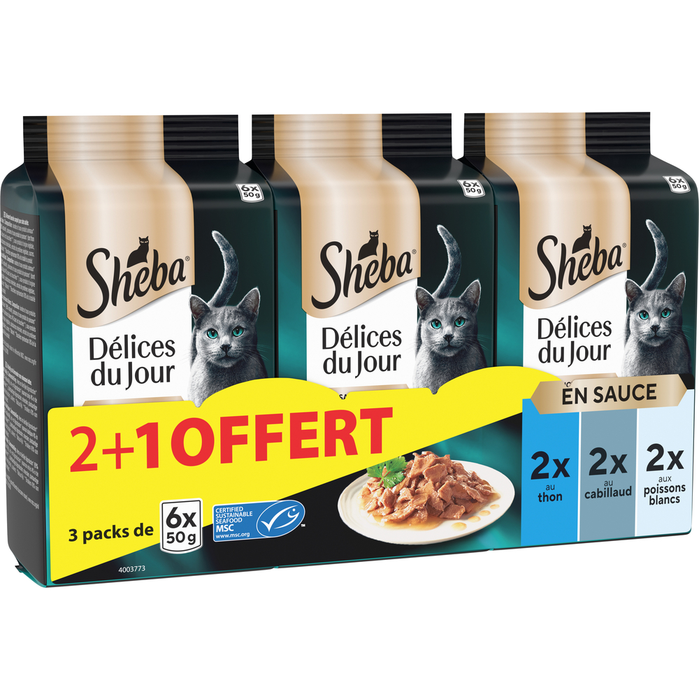 Émincés en sauce pour chat - Délices du jour poisson 2+1 Offert