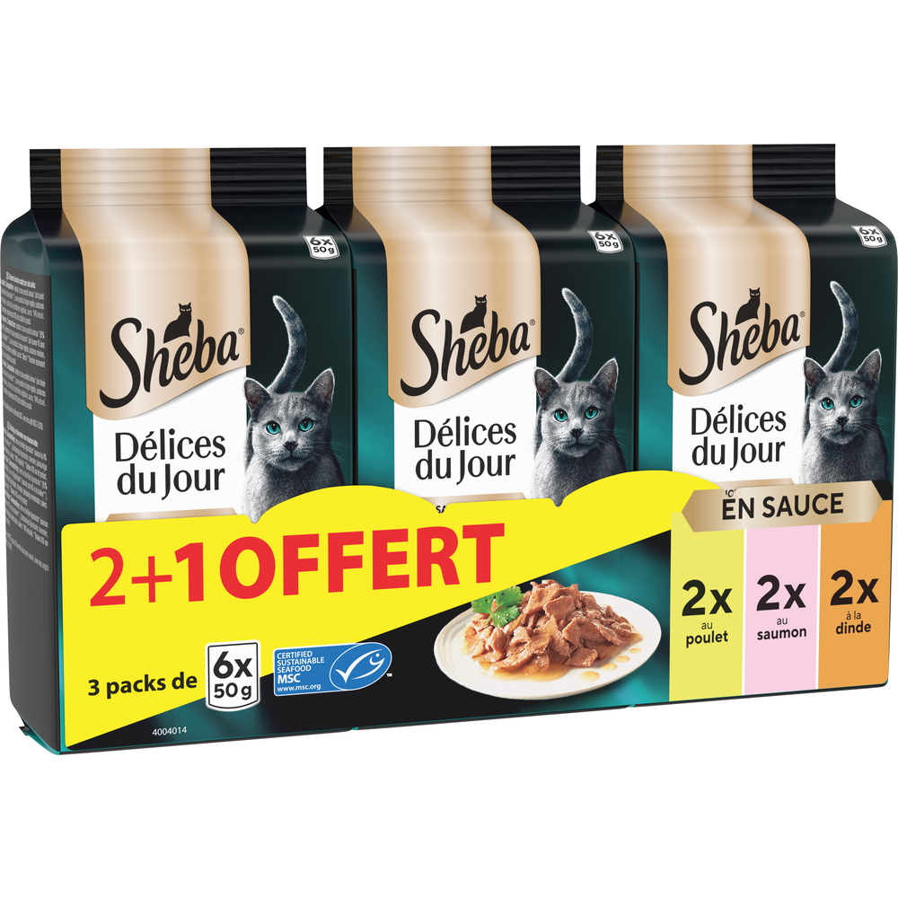 Émincés sauce pour chat - Délices du jour volaille, poisson 2+1 Offert