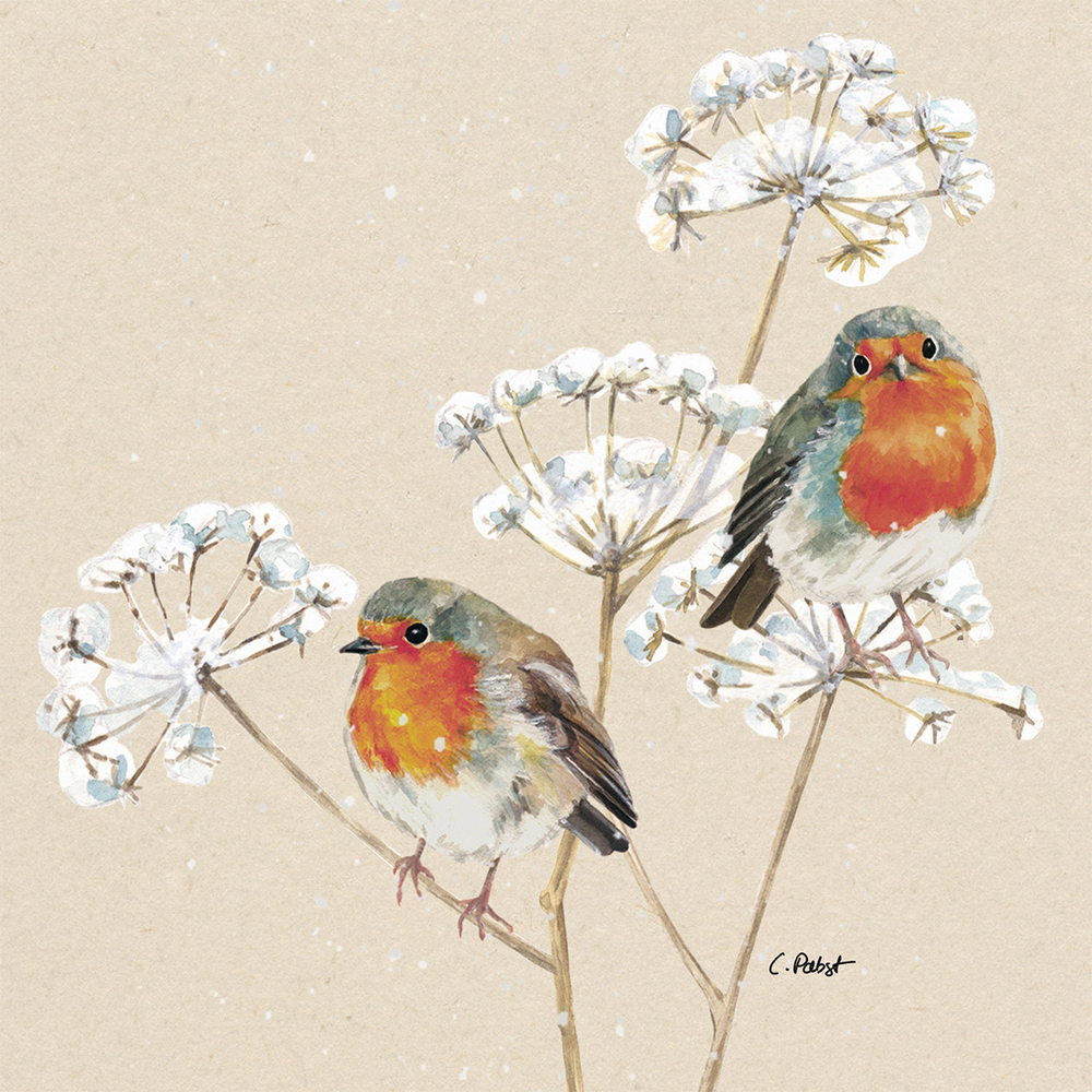 Lot de 20 serviettes papier FSC 'Solitude oiseaux' - L.33xl.33cm