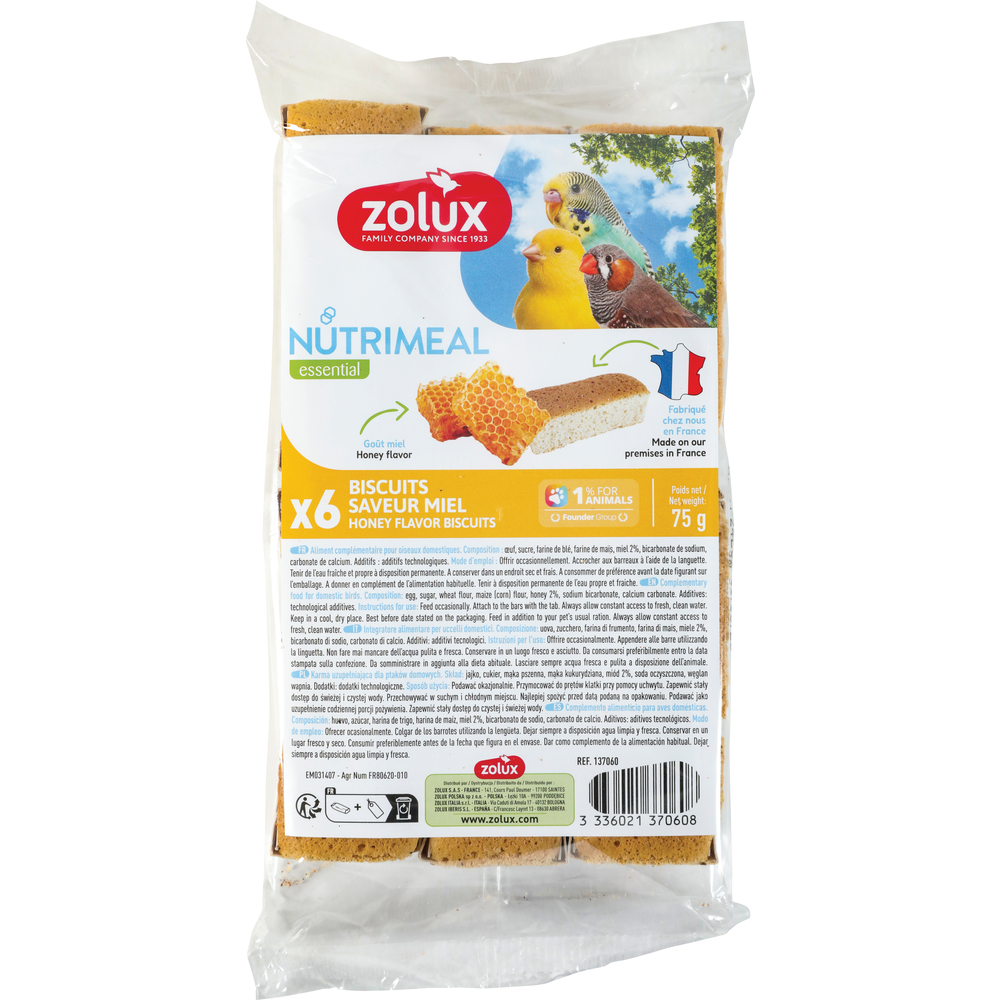 Biscuits Nutrimeal, Saveur miel pour oiseaux domestiques - x6