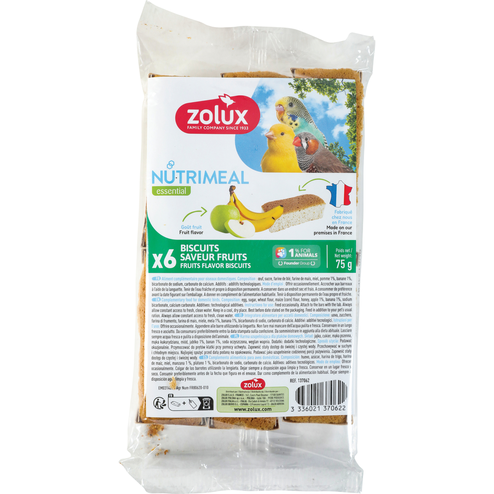 Biscuits Nutrimeal, Saveur fruits pour oiseaux domestiques - x6