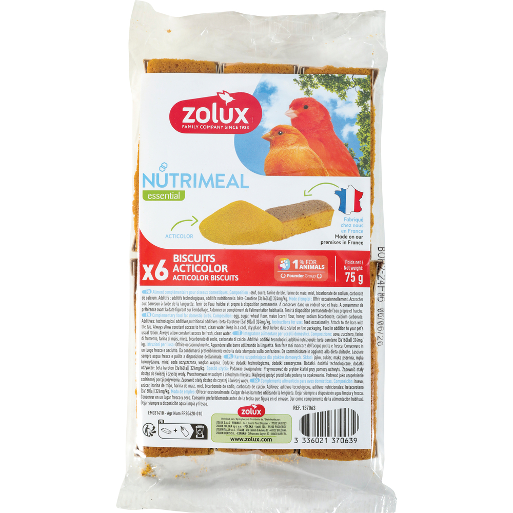 Biscuits Nutrimeal, Acti color pour oiseaux domestiques - x6