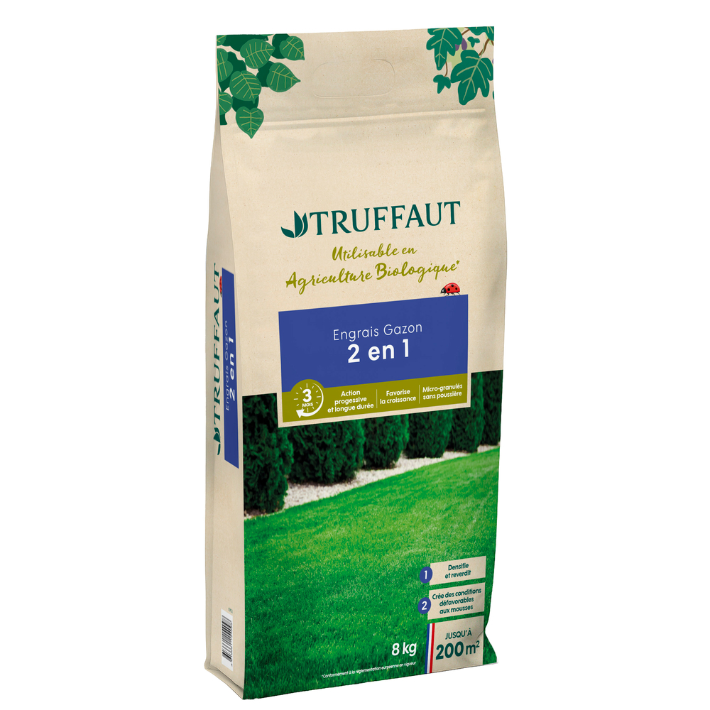 Engrais gazon, action 2 en 1 - 8Kg