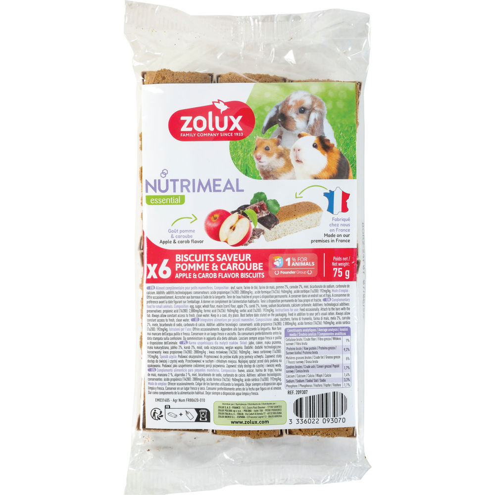 Biscuits Nutrimeal pomme et caroube pour rongeurs x6