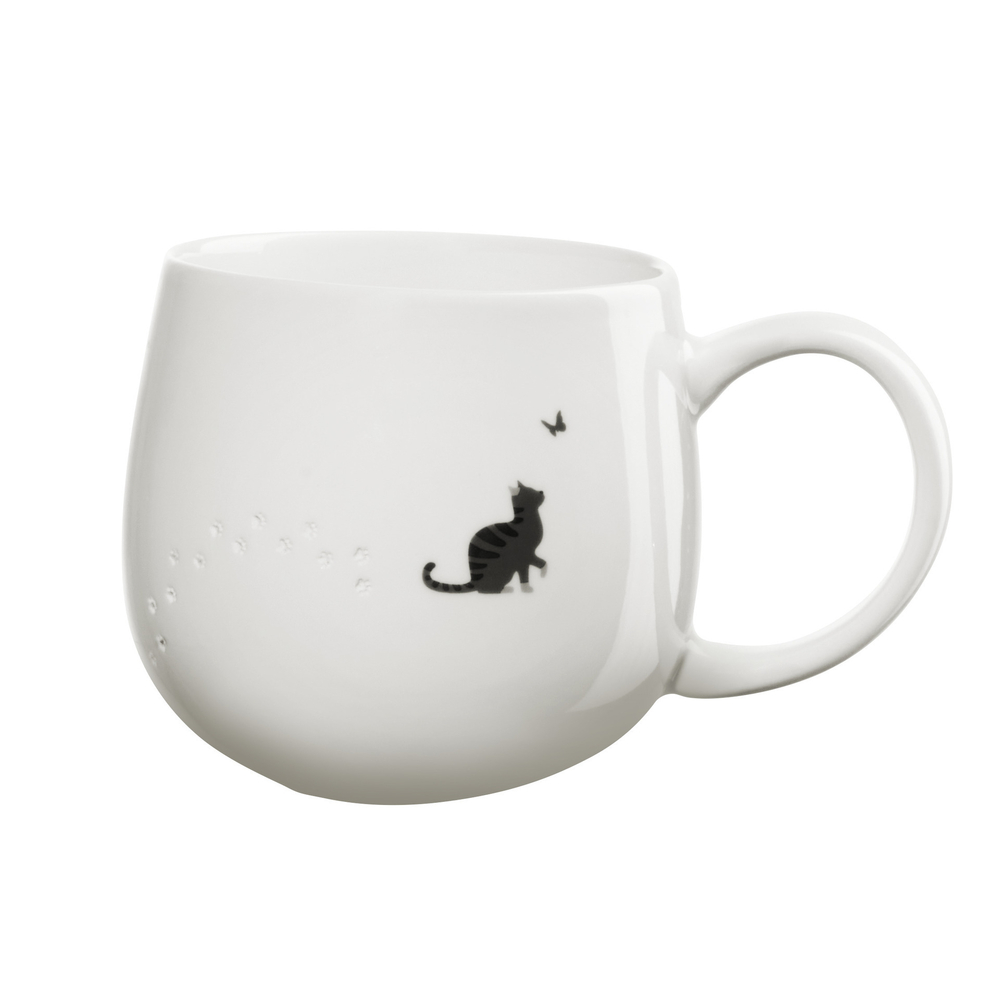 Mug avec relief sablé 'Chat', coloris blanc - D.10,2cm