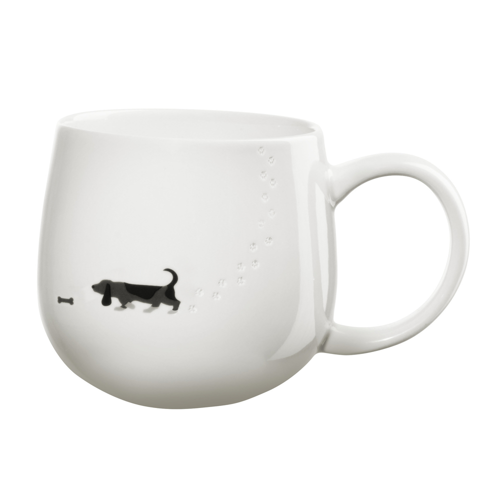 Mug avec relief sablé 'Chien', coloris blanc - D.10,2cm