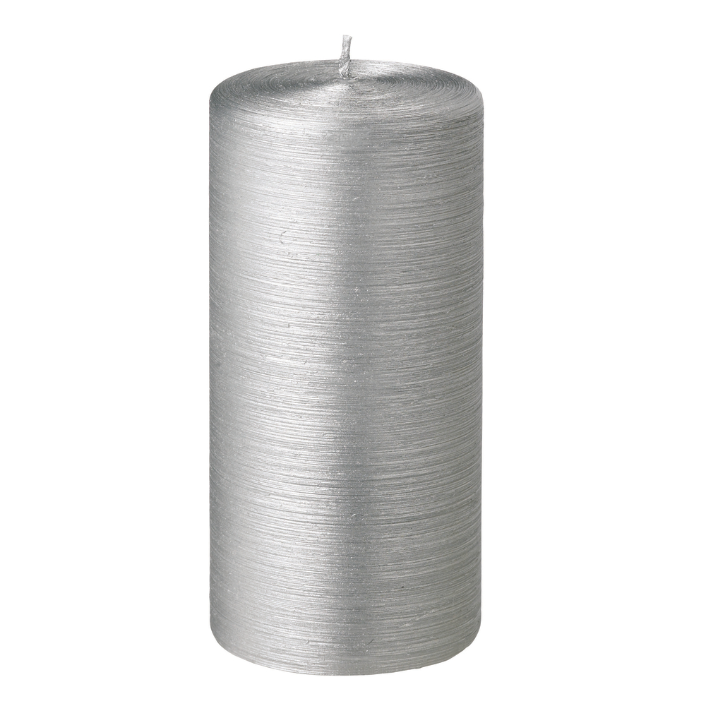 Bougie cylindrique, coloris argent - H.15xD.7cm