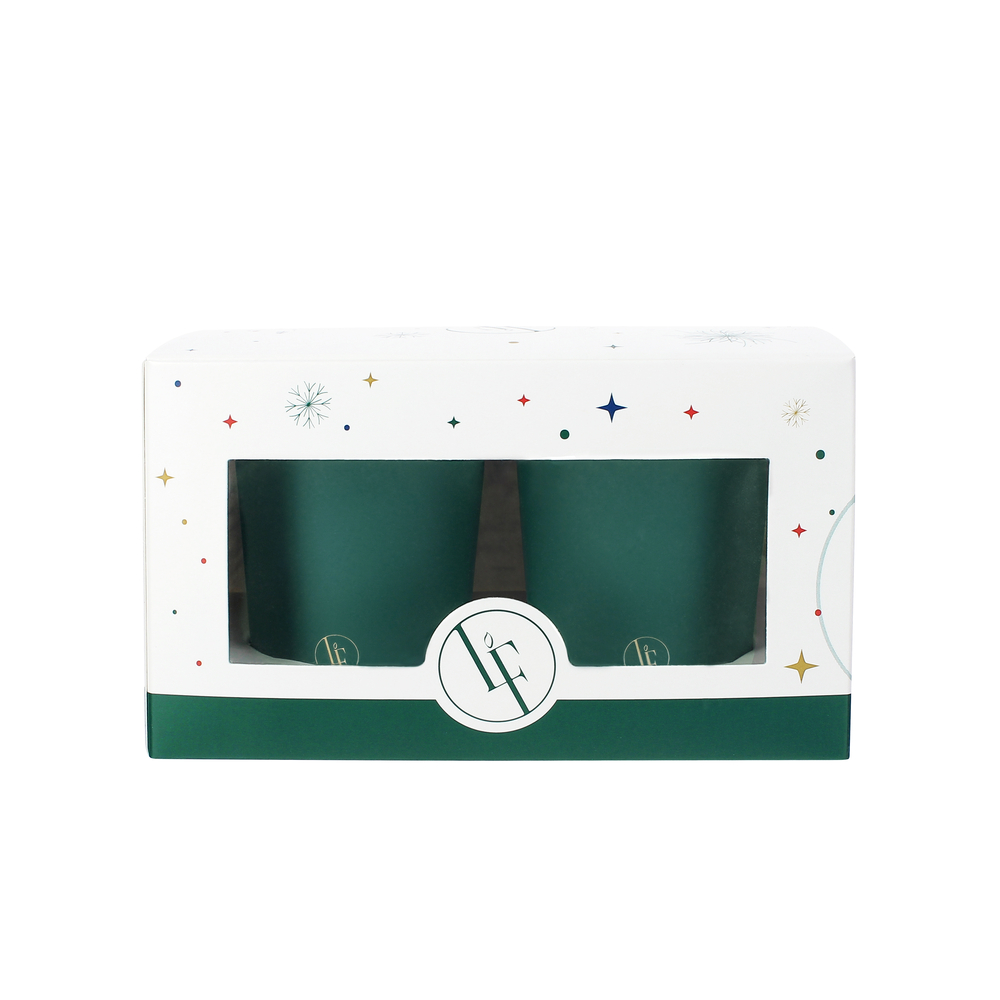 Coffret bougies parfumées, coloris vert sapin - 2x70g