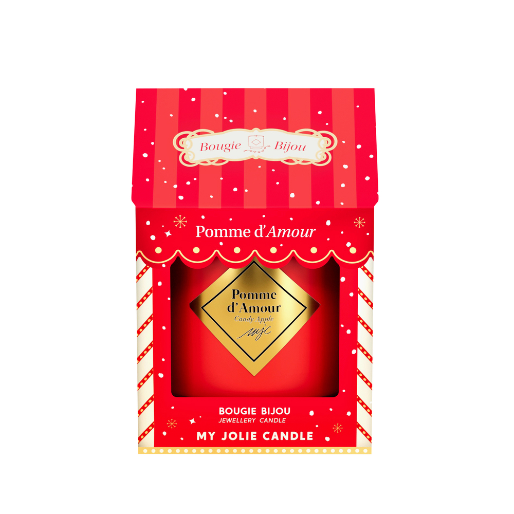 Bougie bijou doré, parfum pomme d'amour - L.8xl.8xH.14,5cm