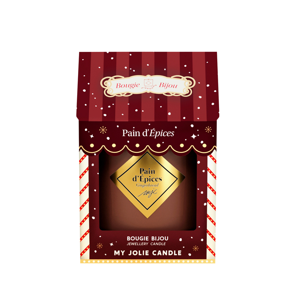 Bougie bijou doré, parfum pain d'épices - L.8xl.8xH.14,5cm