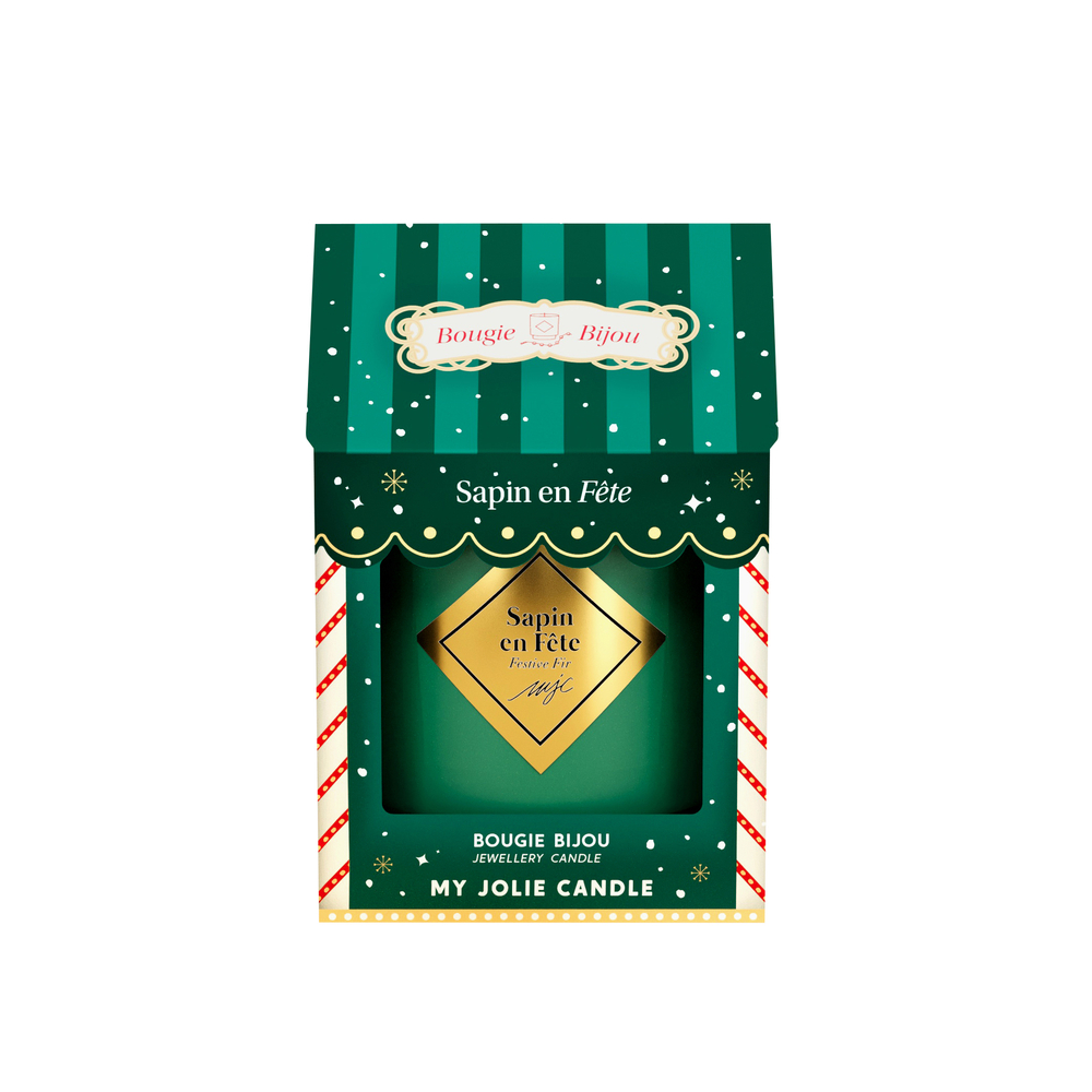 Bougie bijou doré, parfum sapin en fête - L.8xl.8xH.14,5cm