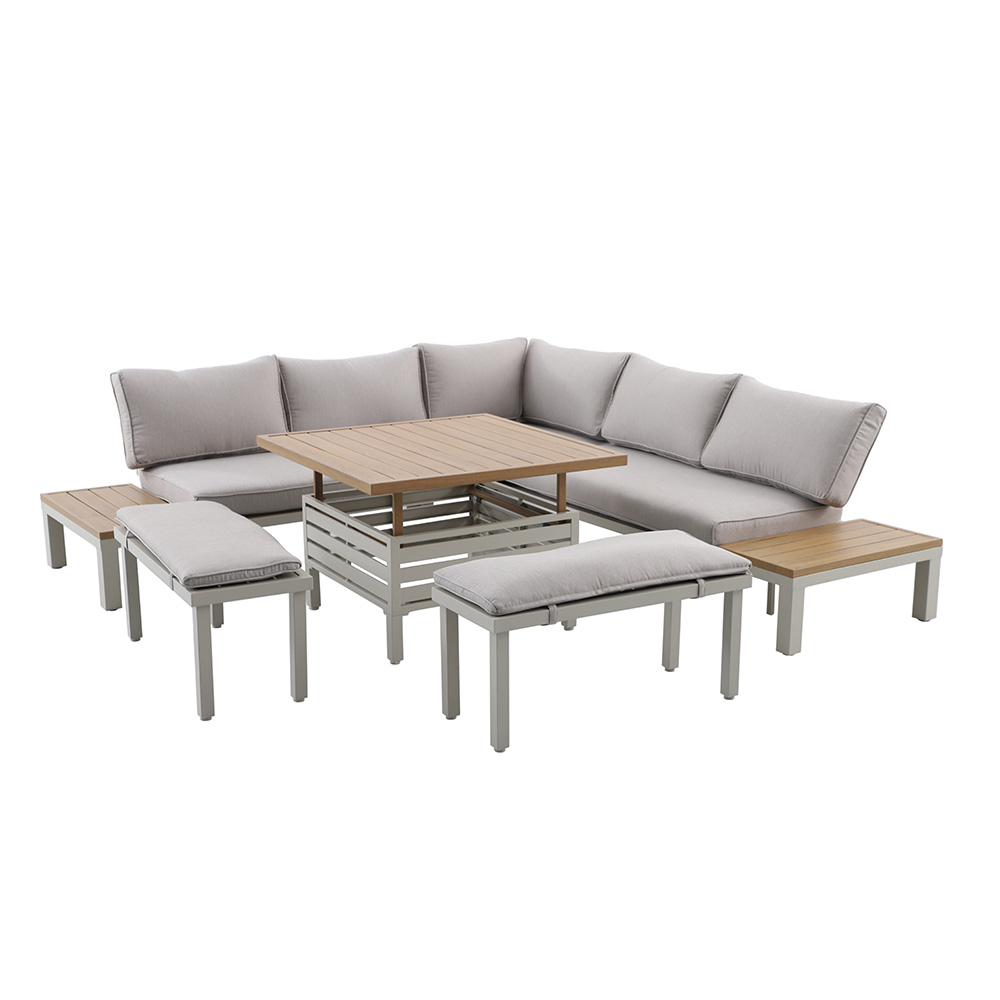 Salon d'angle Nova , coloris beige/chêne rustique - 6 pièces